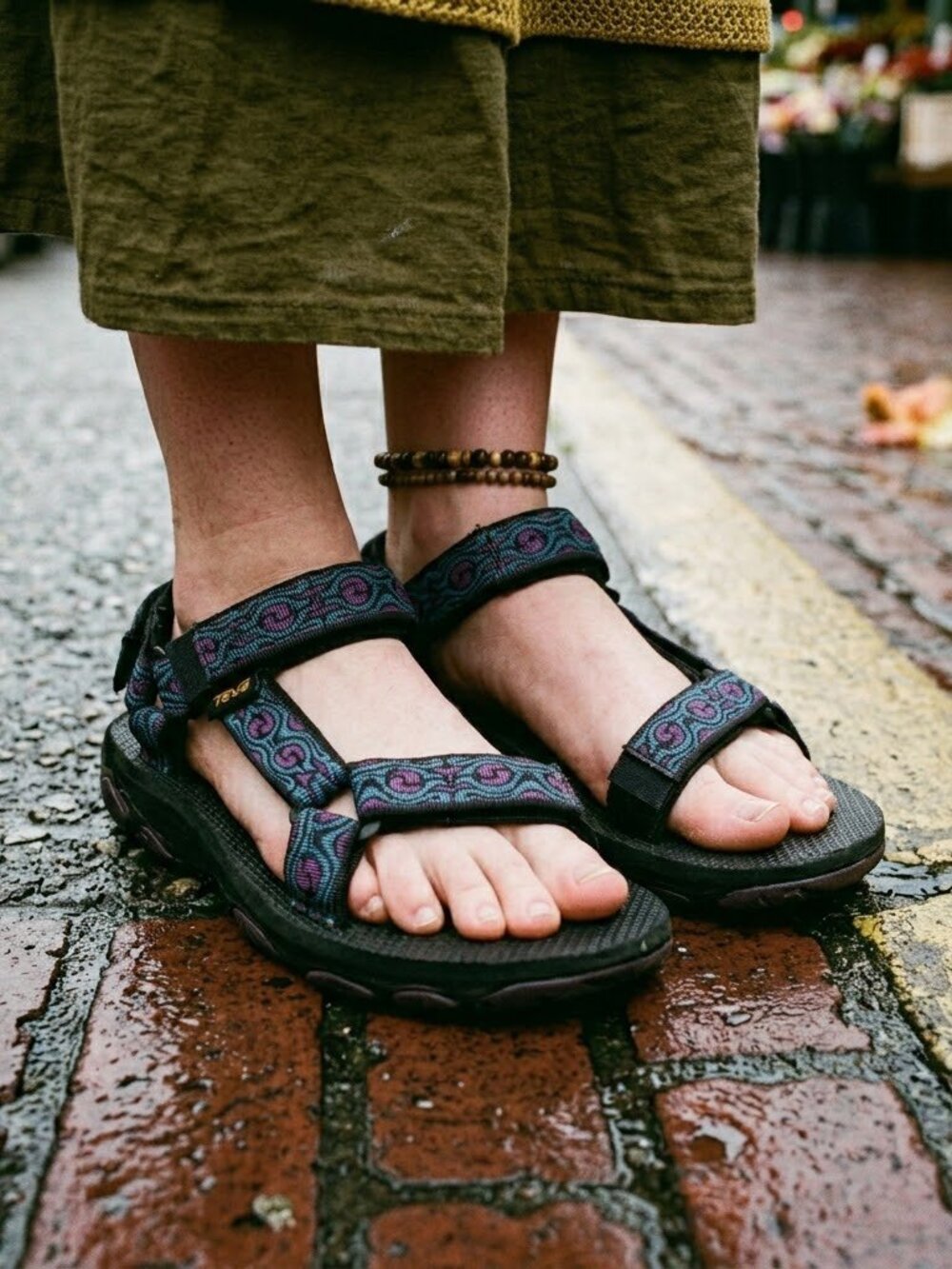 Teva Black Sandals with Blue and Purple Accents